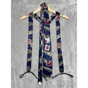 Vintage Suspenders Tie Mens One Size Blue Abstract Steven Edwards Brackets